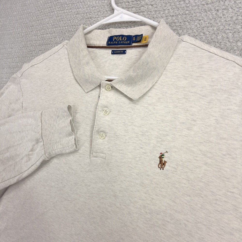 Polo Ralph Lauren Polo Shirt Mens XL Beige Classic Fit Long Sleeve Flesh Pony
